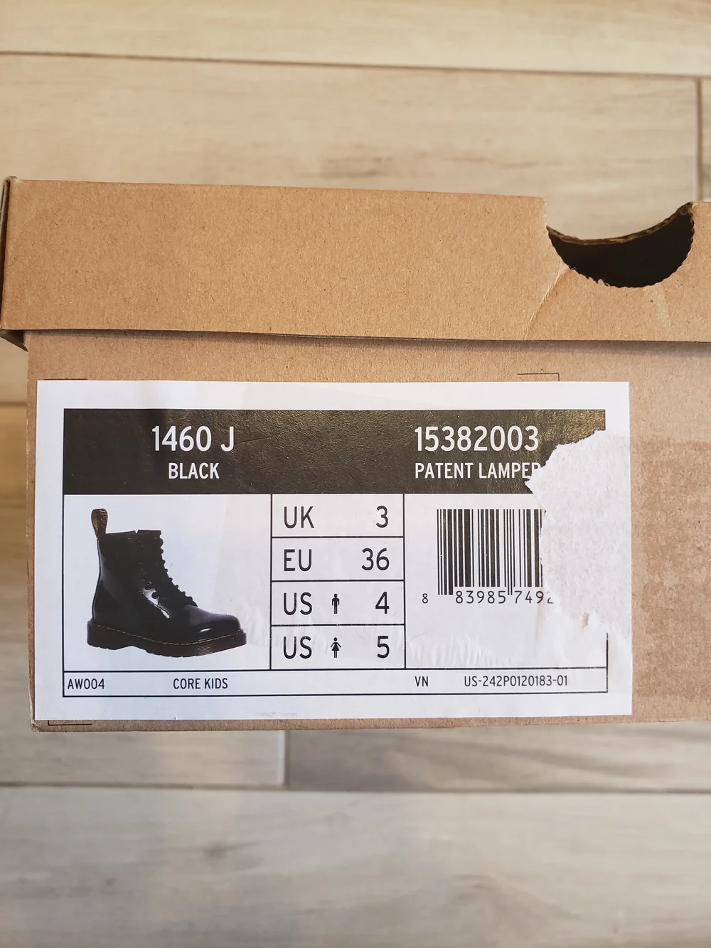 Dr. Martens Kids Black Patent 1460 J Boots (Box Shown)